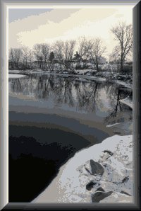 A frozen mountain lake